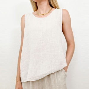 Enyami de gama alta de lino puro sin mangas mujeres verano viejo dinero estilo interior superior suelta refrigeración nicho diseño cuello redondo chaleco - Product Image 2
