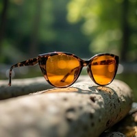 Lunettes de Nuit Anti-Lumière Bleue pour Femmes, Modèle Cat Eye TR90, Branches CP, Verres CR39, Protection Anti-Lumière Bleue, Teinte Ambre Orange
