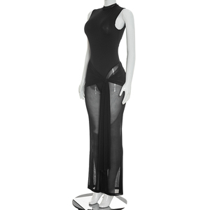 Viviblook Q26JP060 Mono de verano para mujer, nuevo, de color liso, informal, con malla transparente, sin mangas, sin espalda, largo - Product Image 2