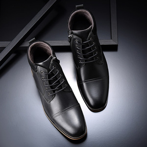 Bottes d'équitation en cuir véritable à lacets, imperméables, style romain, chaussures décontractées pour hommes, automne/hiver - Product Image 4