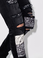 Jeans personnalisés pour hommes avec patch au genou, pantalon en denim tendance, jean skinny en denim à fermeture éclair pour hommes