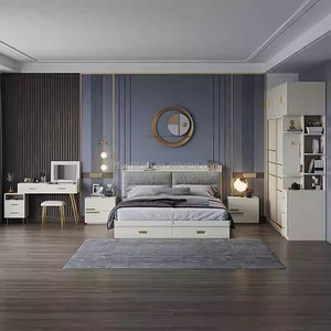 Inexpensive Studio Apartment Bedroom Furniture Complete Sets <b>with</b> Storage <b>Bed</b> Nighstands <b>Sliding</b> Wardrobe & Vanity Desk - Product Image 1