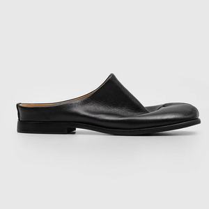 Mules de Cuero Genuino Negro con Punta Redonda, Zapatos Sin Cordones para Hombre, para Todas las Temporadas, Suela de Goma, Entresuela de EVA, Forro Antideslizante - Product Image 1