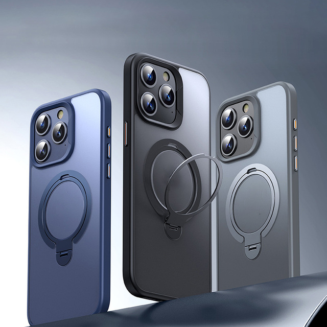 Dual Magnetic Suction Hidden Metal 360 Degree Rotating Kickstand Case for iPhone 17 Air 17 16 15 Pro Max + Matte Hard Back Cover