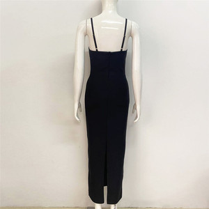 เดรสยาวผ้าไหมเปิดหลังสำหรับผู้หญิงชุดปาร์ตี้เซ็กซี่สีดำหรูหราบางกระชับ - Product Image 3