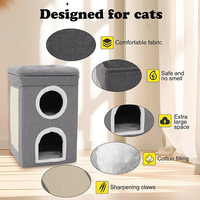 Lit pour chat pliable de luxe à 3 étages, grande maison-caverne d'intérieur avec griffoir en sisal, boule en peluche suspendue, mobilier pour animaux de compagnie en peluche