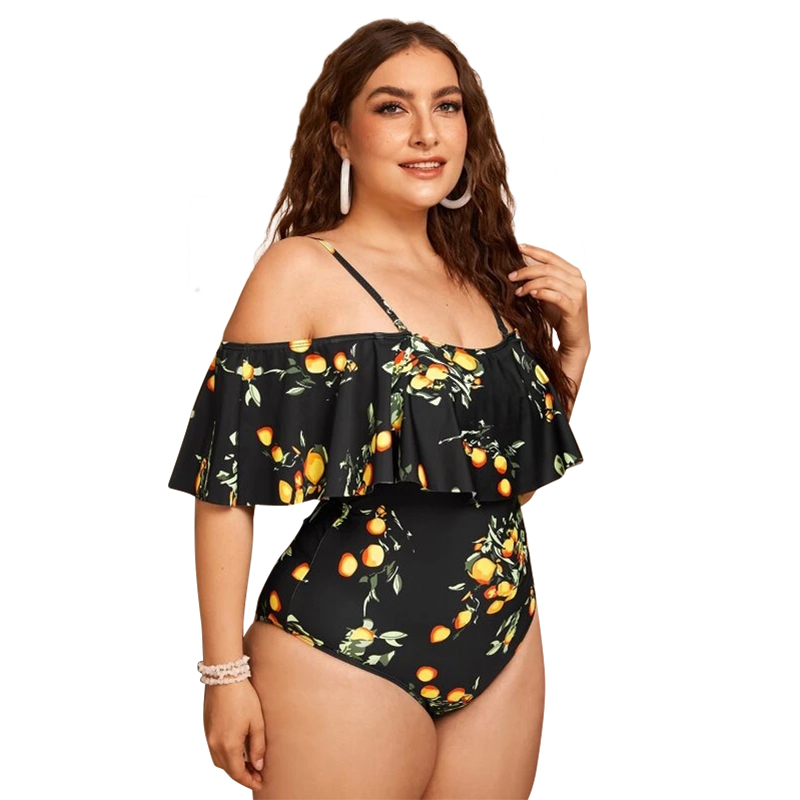 2022 New Design DAMO Plus Size Ladies Fruit Printed One Piece Shoulder Women Swimsuit Tummy Control Girls Swimwear