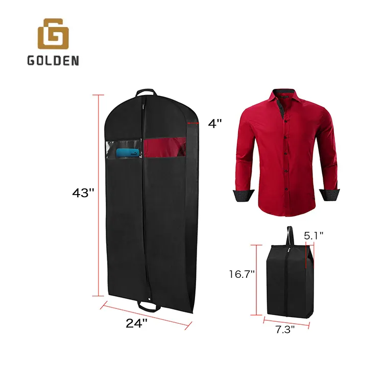 Golden 2 In 1 Kidscostume Suit Garment Bags Custom Logo Travel Carry On Duffle Bag Garment Black Nylon Garment Bag With Low Moq