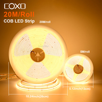 Tira de Luz LED COB de 20m 65.6ft, sin Puntos, Chip Uniforme en la Banda, 24V 3000K 4000K 6500K, Flexible y Plegable