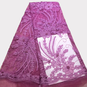 Ricamato da sposa in pizzo tessuto Africano del merletto Francese e perline morbido abito da sposa - Product Image 4