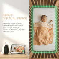 Moniteur Bébé Intelligent à Écran Tactile 7 Pouces avec Caméra, Radar, Clôture Virtuelle IA, Vision Nocturne, Écran Partagé et Surveillance du Rythme Cardiaque et de la Respiration du Bébé