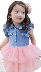 Vestido de niña con diseño nuevo de mezclilla y encaje 2015 - Product Image 3