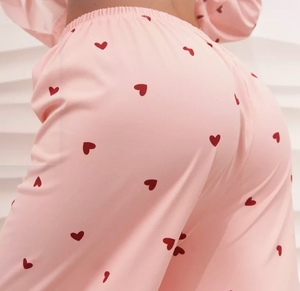 Set <span class=keywords><strong>Pigiama</strong></span> Invernale di Alta Qualità per Donna in Cotone Organico e Bambù, Colletto a Risvolto, Stampa a <span class=keywords><strong>Cuori</strong></span>, Morbido <span class=keywords><strong>Pigiama</strong></span> Lungo in Modal - Product Image 4