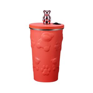 แก้วน้ำสแตนเลสสุญญากาศแบบพกพา ลายหมี พร้อมหลอดดูด - Product Image 3
