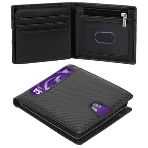 Portefeuille homme à trois volets en cuir véritable avec blocage RFID, plusieurs emplacements pour cartes, doublure en fibre de carbone, orange et noir, pour un usage quotidien - Product Image 5