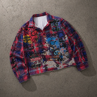 Chemise en flanelle surdimensionnée à col rabattu, boutonnée, à manches longues, à carreaux arc-en-ciel, effet délavé soleil, vieillie, avec strass