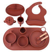 Ensemble d'alimentation pour bébé : Assiette, bol, cuillère, bavoir et tasse à ventouse en silicone, motif éléphant mignon, sans BPA