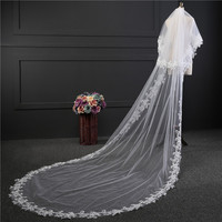 Voile de mariée cathédrale Morili de qualité supérieure, 2 couches, blanc ivoire, 150 cm * 380 cm, pour mariage, avec bordure en dentelle, sans peigne, MLVB29