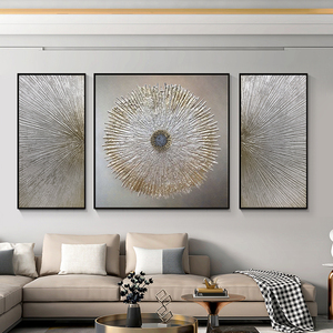 Trang trí phòng khách hình ảnh vàng lá trừu tượng 3 cái/bộ vàng dòng tường tác phẩm nghệ thuật vẽ tay nghệ thuật sơn dầu vải - Product Image 4