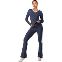 Ensemble de sport pour femme KY Sportswear : haut à col en V à manches longues, pantalon évasé, tenue de sport d'extérieur, ensemble de gym