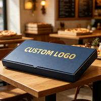 Boîte à pizza en carton ondulé personnalisée, 3 compartiments, qualité alimentaire, pour livraison et emballage à emporter en gros, design gratuit, bleu marine et or