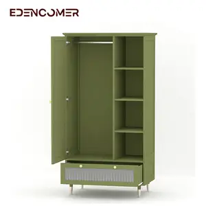 Modern Design Fashion Style High Quality Ample Storage Space Avocado Green Wooden Wardrobe for Bedroom