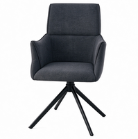 Fauteuil moderne à dossier haut en tissu gris foncé avec base pivotante à 4 pieds en métal noir pour salon, cuisine, salle à manger