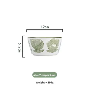 Service de vaisselle en porcelaine motif plantes de jardin d'<span class=keywords><strong>Alice</strong></span> – Design nordique minimaliste vert, compatible micro-ondes et lave-vaisselle - Product Image 6