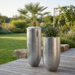 Jardinières en fibre de verre sur mesure, grandes, argentées métalliques, pots de fleurs décoratifs pour la décoration intérieure des halls d'hôtels et des bâtiments commerciaux - Product Image 5