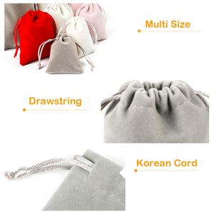 Pochette à cordon en velours blanc, rose, rouge, gris, personnalisée avec logo OEM, vente en gros, pour maquillage, cosmétiques, cadeaux, bijoux, emballage - Product Image 6