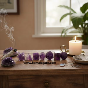 Vente en gros Ensemble d'améthyste à géométrie sacrée faite à la main Pierre naturelle semi-précieuse de guérison platonique en cristal de cadeau spirituel - Product Image 3