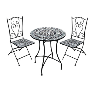 Antiguo 3PC Metal Mosaic <span class=keywords><strong>Bistro</strong></span> <span class=keywords><strong>Set</strong></span> Jardín Patio Mesa Sillas para exteriores Patio Muebles Nuevo Tradicional para exteriores