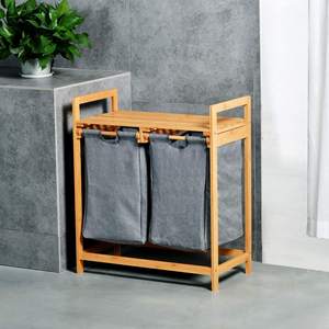 <b>Large</b> Bamboo Laundry <b>Hamper</b> with Polyester Bags Wooden Laundry Basket - Product Image 3