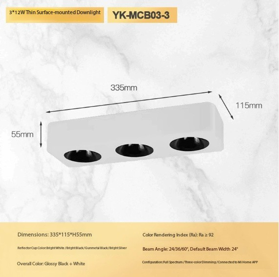 Three head 36W (white shell black cup)