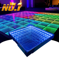 Compre 100 y Obtenga 144 Piezas: Pista de Baile LED Magnética 3D con Espejo Infinito de Vidrio Templado Iluminado, Portátil, DMX, de 2x2 pies, con Cable, para Bodas y Fiestas