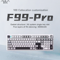 Clavier de jeu mécanique sans fil ergonomique AULA F99 PRO, nouveau, 7-RGB, triple mode, en plastique, batterie 8000 mAh, 100 touches, pour ordinateur de bureau