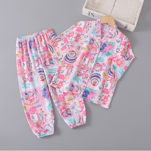 Ensembles <span class=keywords><strong>de</strong></span> vêtements climatisés pour filles Pyjamas mignons en coton et soie avec manches trois-quarts, coton et soie pour enfants - Product Image 6