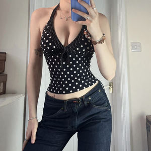 Haut Halter à Pois Style Pure Desire avec Nœud Papillon, Haut Ajusté Imprimé Sexy, Couche de Base - Product Image 6