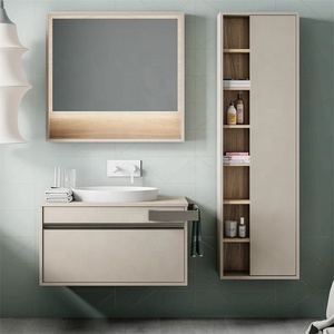 Meuble-lavabo moderne de salle de bain <span class=keywords><strong>gris</strong></span> mural flottant en <span class=keywords><strong>ardoise</strong></span> avec ensemble d'évier à encastrer et miroir intelligent à DEL - Product Image 6