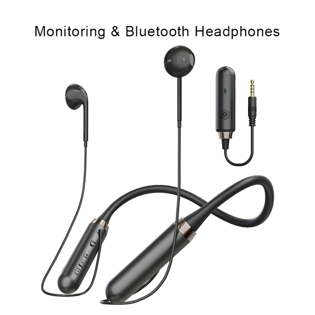 Wireless Neckband Microphone Headphones with Mic Wireless Monitor for Live Streaming Vlog iPhone Type-c