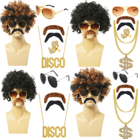 Perruques pour fans de heavy metal, lunettes de soleil punk rock cool, collier dollar, bagues, en polyester, style personnage, pour fêtes et festivals