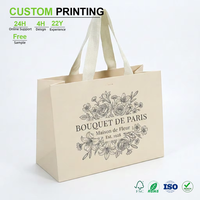 Tas Kertas Toko Bunga Cetak Kustom Dengan Pegangan Pita Kain untuk Toko Florist, Hadiah Pernikahan, Butik, Kemasan Premium
