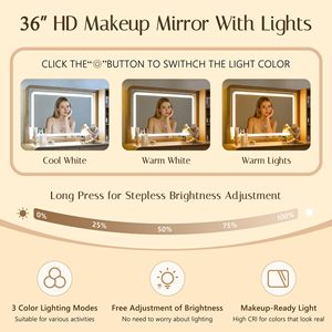 Coiffeuse moderne Aitjunz en bois massif et fer avec miroir lumineux, 5 tiroirs et station de charge - Table de maquillage de 50 pouces pour chambre à coucher (Nouveau) - Product Image 5