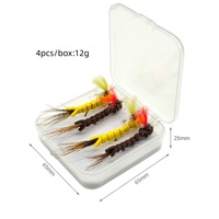 Prix d'usine, 4 pièces par boîte, mouches artificielles en mousse bionique, mouches sèches Mayfly nouées à la main avec 8 hameçons #   Ensemble de leurres à mouches avec hameçons barbelés et plumes naturelles