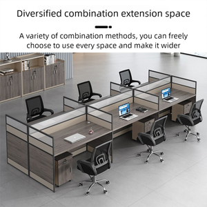 Pabrik grosir 2.4m 4 Orang kayu Modular meja kerja meja kantor furnitur Coworking kursi kantor dan Set meja - Product Image 4