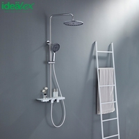 Robinet de douche de luxe Ares Idealex en céramique chromée polie à poignée unique avec barre coulissante et ensemble de pommeau de douche pluie