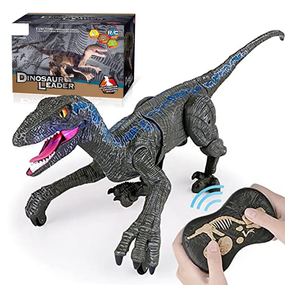 Controle Remoto Dinossauro Brinquedo para Crianças RC Dinosaur Walking Robot com Luz e Roaring 2.4Ghz Simulação Velociraptor Brinquedos