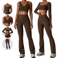 Ensemble de Sport Femme Personnalisé OEM 2024 Nouveau, Vêtements de Fitness Gym Yoga avec Leggings Taille Haute, Soutien-Gorge Sport et Crop Top Manches Longues
