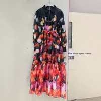 Nouvelle Collection 2026 – Robe Longue Évasée Grande Taille à Col Rabattu et Dentelle Florale en Polyester, Modèle Best-seller