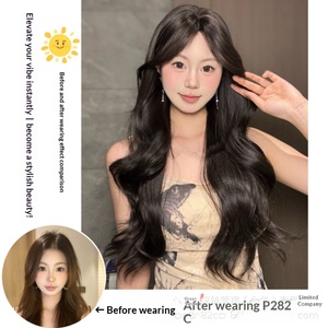 <span class=keywords><strong>Parrucca</strong></span> Completa da <span class=keywords><strong>Donna</strong></span> Nera, Nuova Versione Migliorata, con Onde Grandi Naturali e Frangia Raffinata, Realizzata a Macchina, Stile Coreano, Popolare su Internet, per Uso Quotidiano - Product Image 4